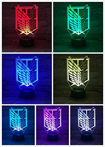 3D Night Light Cartoon Attack On Titan Night Light Led Logo Niños Niños Niños Regalo Manga Anime Japonés Dormitorio Lámpara De Escritorio Shingeki No Kyojin