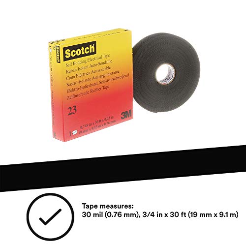 3M HT002001309 Scotch 23 Cinta Eléctrica Autosoldable de Goma, 19 mm x 9.15 m, 1 Rollo, Negro