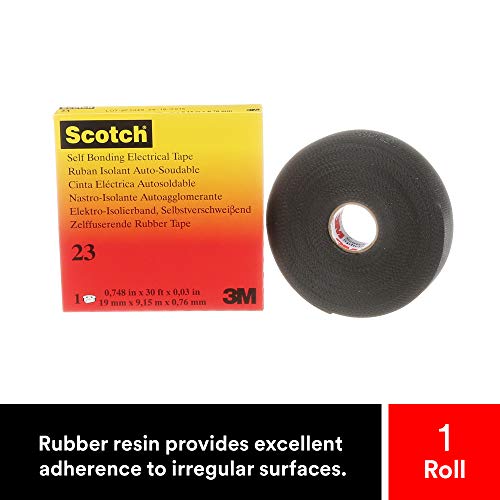 3M HT002001309 Scotch 23 Cinta Eléctrica Autosoldable de Goma, 19 mm x 9.15 m, 1 Rollo, Negro