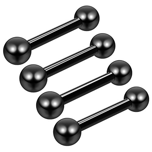 4 Piezas 1.2mm 16g Negro Acero Quirúrgico 316L Barbell Piercing Bar Pezón Pezón Recto Stud 8mm