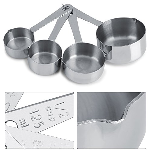 4 piezas de acero inoxidable tazas medidoras cucharas de cocina para cocinar y hornear juegos de herramientas con capacidad de mango 60/80/125/250 ML