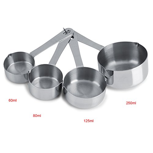 4 piezas de acero inoxidable tazas medidoras cucharas de cocina para cocinar y hornear juegos de herramientas con capacidad de mango 60/80/125/250 ML