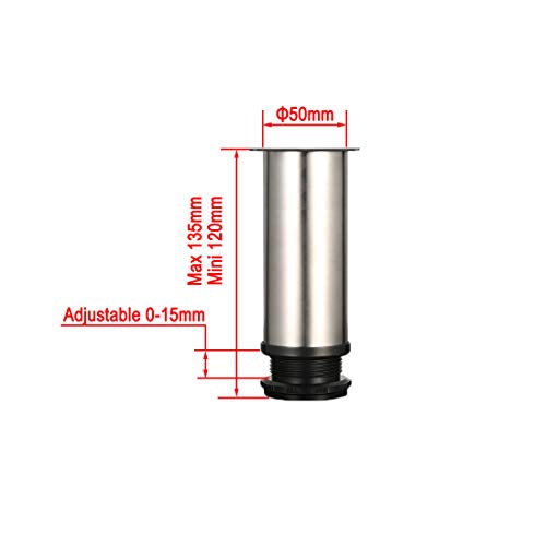 4 piezas Pies ajustables, Pies de gabinete de 120 mm de altura, patas de mesa, patas de muebles, acero inoxidable cepillado, altura ajustable de 0-15 cm, vienen con tornillos de acero inoxidable