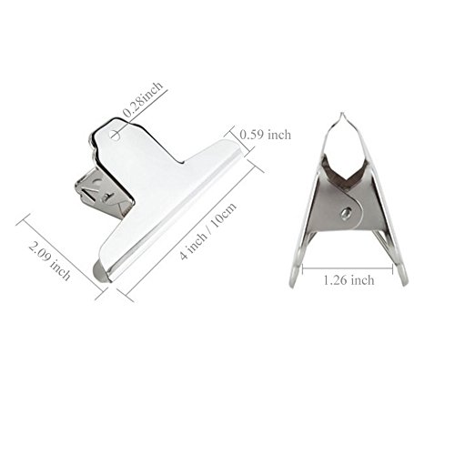 4 pulgadas grande Bulldog clip, Coideal 10 paquete de plata de acero inoxidable clips sujetapapeles abrazaderas/clips de papel metálico para la escuela de oficina en casa (cuadrado)