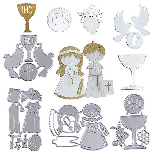 4 Unidades Troqueles Scrapbooking de Metal Troqueles Bautizo Comunión Niño Niña Palomas Troqueles de Corte Plantillas Cutting Dies Tarjeta Papel Decoración Manualidades