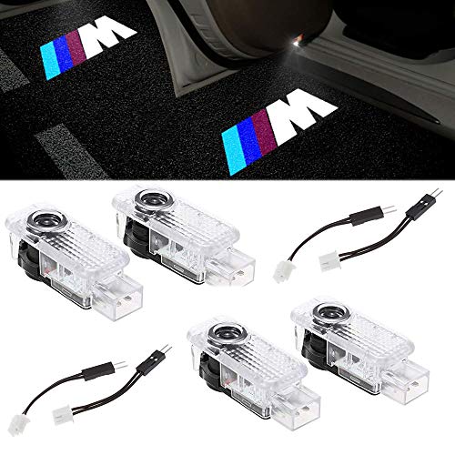 4 X Luz de Puerta de Coche 3D Logo LED Luces Kit Proyector, puerta de coche bienvenido lámpara de luz LED (///M)