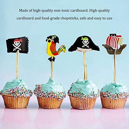 40 PCS Piratas Pastel Topper, Decoración Torta Pirata de Toppers, para Niños Ducha Bebé Fiesta Cumpleaños Decoración Suministros