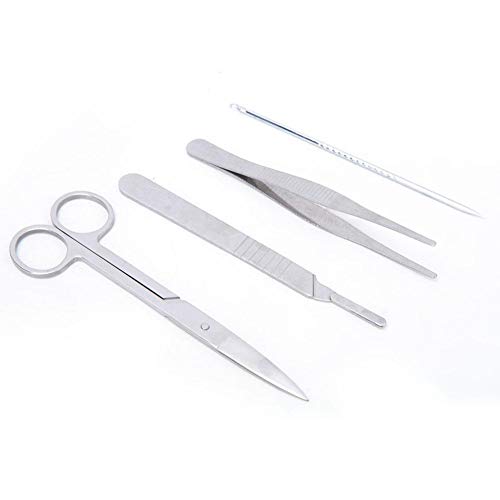 4Pcs Pinzas de Disección Tijeras Cuchillo de Aguja Kits de Disección de Laboratorio Fabricación de Muestras Biológicas Estudiantes Herramientas de Disector de Laboratorio en el Aula(J2708 4Pcs Set)