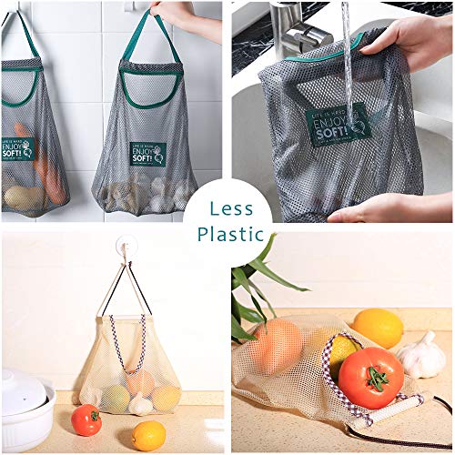 4pz Bolsas Reutilizables Fruta Bolsas Compra, Creatiees Ecológicas Producir Bolsas, Lavable Bolsas de Malla para frutas Juguetes Papas Cebollas Almacenamiento de cocina