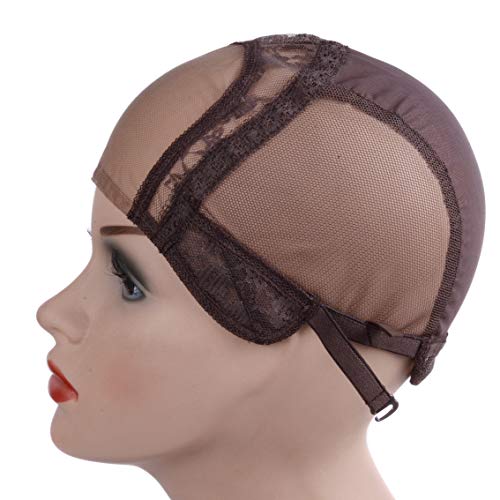 4"X4" U parte gorra de encaje suiza para hacer pelucas con correas ajustables peluca de malla(marron oscuro M)