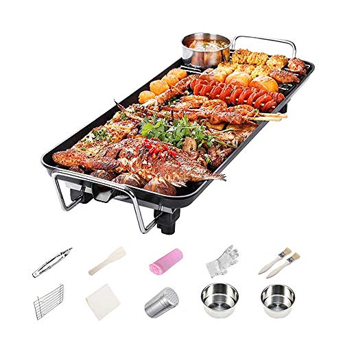 4YANG Juego de parrillas para barbacoa sin humo para interiores Teppanyaki Grills Plato de barbacoa antiadherente, 5 niveles, para interiores y exteriores 1-6 personas, 48 ​​x 27 cm (L)