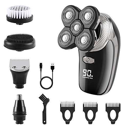 5 en 1 Afeitadora eléctrica para Hombres, Impermeable Broche del pelo Con Cinco cabezas flotantes Barbero Nariz Oído Cepillo de limpieza facial Calvo Afeitadora de cabeza