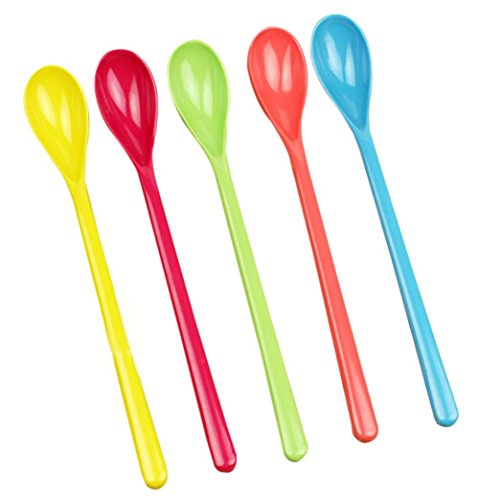 5 pcs Multicolor plástico cuchara Lovely larga mezcla cuchara para mermelada miel café Color al azar