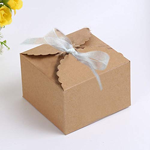 50 Piezas Papel Kraft Caja de Regalo Dulces Regalos Cajas Para el Presente del Banquete de Boda Embalaje Favor Regalo Dulces Marrón (Hilo de gasa)