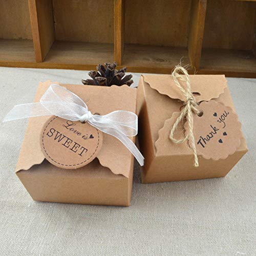 50 Piezas Papel Kraft Caja de Regalo Dulces Regalos Cajas Para el Presente del Banquete de Boda Embalaje Favor Regalo Dulces Marrón (Hilo de gasa)