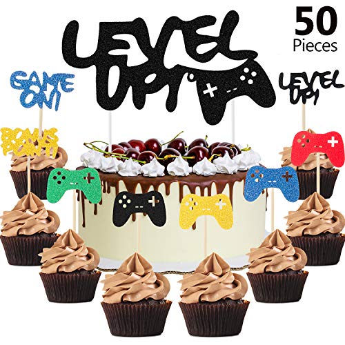 50 Piezas Toppers de Pastel Nivel Superior de Videojuegos Topper de Pastel de Juguete de Video, Topper de Pastel de Fiesta de Juguete Tema para Decoración de Fiesta de Cumpleaños Temáticas de Juegos