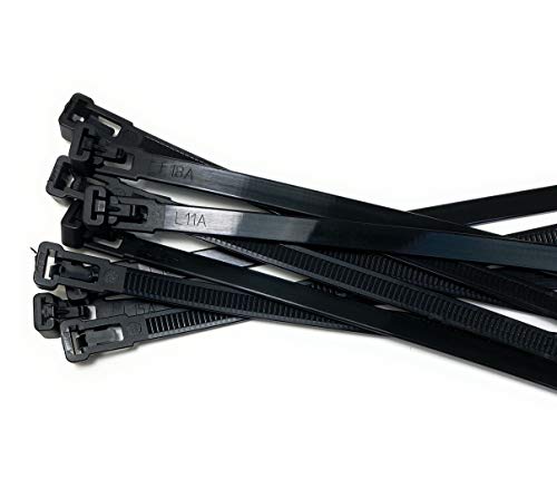 50 unidades de alta resistencia negro reutilizables Bridas – 300 mm x 7,2 mm – Alta calidad fuerte nylon Zip Ties