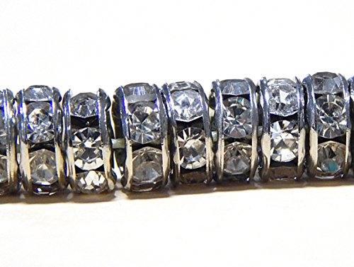 50stk Cristal Brillantes Rondell Spacer Metal Perlas con Crystal Rhinestone 6 mm Plata Color Transparente R41