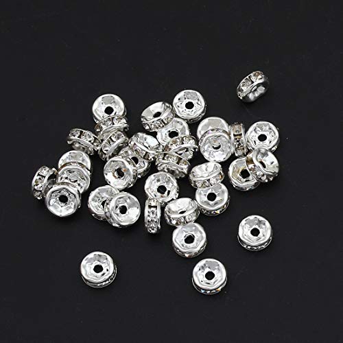 50stk Cristal Brillantes Rondell Spacer Metal Perlas con Crystal Rhinestone 6 mm Plata Color Transparente R41