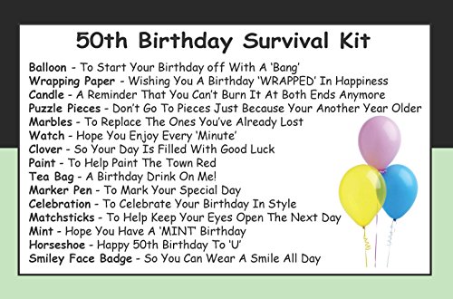 50th Birthday Survival Kit In A Can - Caja para regalo de cumpleaños. Novedad Regalo Divertido – divertido Happy 50th presente y tarjeta todo en uno. Personalizable, Black/Mint, Approx 10cm x 6cm