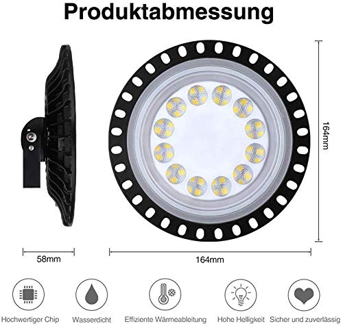 50W UFO LED Lámpara Alta Bahía, 5000LM Focos IP65 Led Interior Techo 6500K Blanco Frío Industrial LED Iluminación Comercial Impermeable para Fábricas, Almacén,Garaje,Sótano