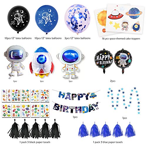 59Pcs Space Birthday Party Supplies Rocket Astronaut Balloons Universe Planet Themed Party Supplies Decoraciones de fiesta temáticas de cumpleaños Galaxy para niños niñas
