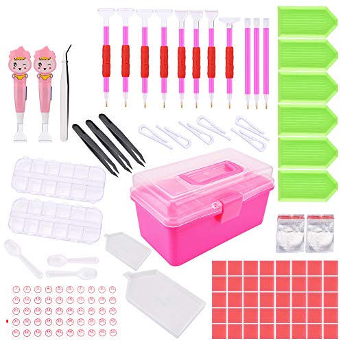 5D Herramienta de Pintura de Diamantes, AUSHEN 117 Piezas de Punto de Cruz Herramientas Kit Completo Incluyendo Pluma de Punto de Diamante, y Caja de Bordado de Diamantes Para Artesanía de Arte DIY