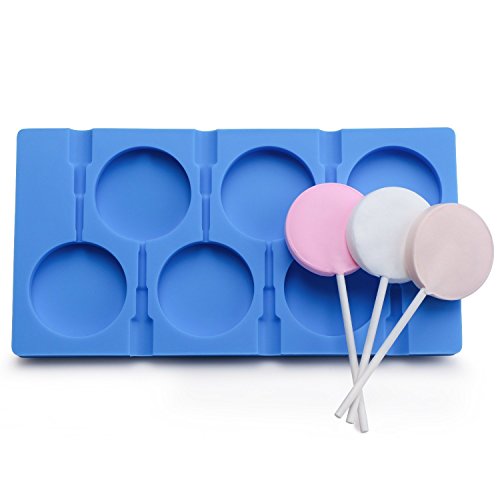 6 cavidades Big Lollipop molde de silicona, DIY Candy Chocolate Sucker Molds Ice Pop Fondant herramienta, jabón Cake Decor Maker con 50 palitos de piruleta (azul)