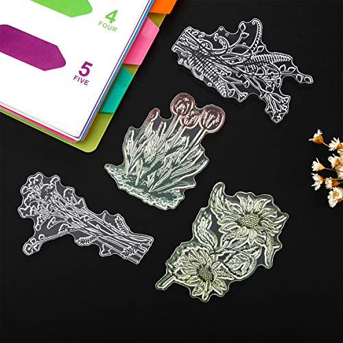 6 Hojas Tarjeta de Sellos de Silicona Transparentes de Hacer Sellos Claros con Diseños de Girasol Diente de León Lavanda Tulipanes Flores y Hojas para Fabricación de Tarjetas y Scrapbooking Bricolaje