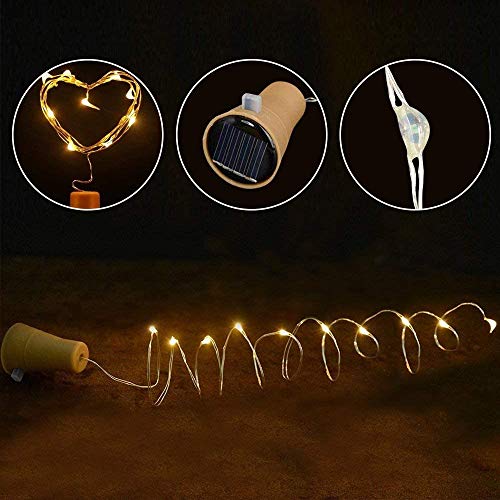 6 Pack Luz de Botella, Luces de Energía Solar para Botellas de Vino, 1m 10LEDs Luces de Cadena con Alambre de Cobre para Bodas Románticas, Fiesta, Hogar, Exterior, Jardín, Blanco(Blanco Cálido)