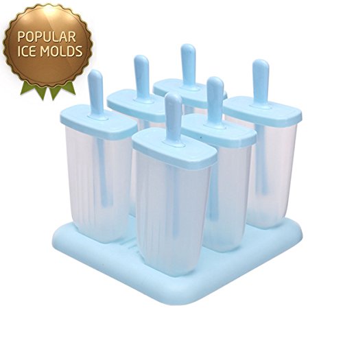 6 pcs cuadrada diseño Ice Cream Pop moldes helados Popsicle Moldes Frozen Ice Cream Pop de yogur en Jelly Mold Popsicle Maker caracol molde bandeja Pan Set para niños/children-hot, New Blue