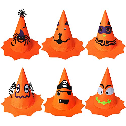 6 Piezas Sombreros de Bruja de Halloween Gorro de Bruja de Mujer Sombrero de Calabaza de Halloween, Accesorio de Disfraz para Favor de Fiesta de Halloween para Niños para Carnaval Decoración