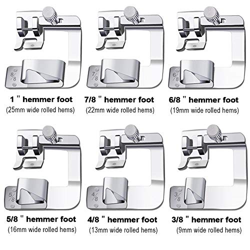 6 Tamaños Máquina Dobladora Con Dobladillo Ancho Prensatelas de Coser Para Pies Juego de Pies (3/8, 4/8, 5/8, 6/8, 7/8, 8/8 Inch) Ajuste Para el Más Bajo Máquinas de Coser Con Vástago, 6 Pcs