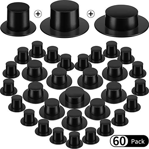 60 Piezas 3 Tamaños Mini Sombreros de Copa Negro Sombreros de Muñeco de Nieve de Miniatura Sombrero de Copa Plástica para Decoración de Manualidades Bricolaje Suministros de Fiesta