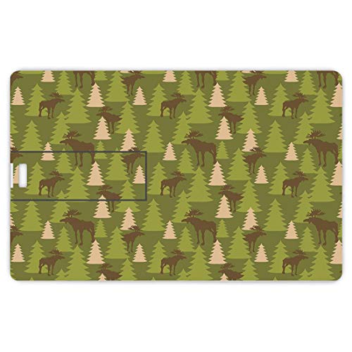 64GB Unidades Flash USB Flash Ciervo Forma de Tarjeta de crédito bancaria Clave Comercial U Disco de Almacenamiento Memory Stick Animales en el Bosque Forrest Mooses and Pine Trees Pattern Canada FOL