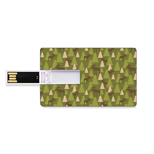 64GB Unidades Flash USB Flash Ciervo Forma de Tarjeta de crédito bancaria Clave Comercial U Disco de Almacenamiento Memory Stick Animales en el Bosque Forrest Mooses and Pine Trees Pattern Canada FOL