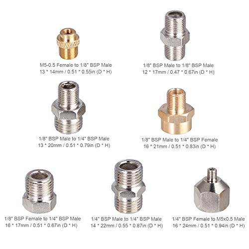 7 Piezas Adaptador Aerógrafo con Cepillos Aerografos de Limpieza Valvula Conector Rapido Para Pistora o Manguera de Aerografos 1/8 1/4 Pulgada Macho y Hembra