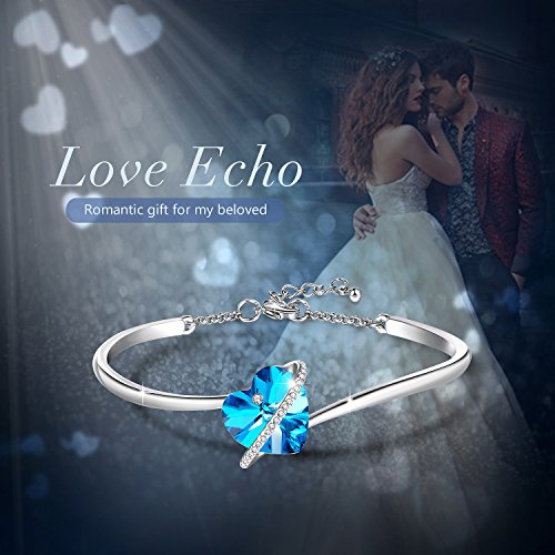 7 Pulgadas Pulseras de Corazón Azul Púrpura Ajustable para Mujer Brazalete Pulseras de Oro Rosa con Cristales de Swarovski Pulsera de Mamá Regalos de Cumpleaños para Mujer Mamá (B-blue)