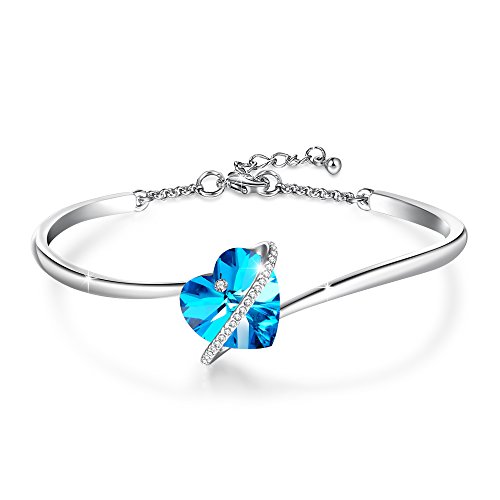 7 Pulgadas Pulseras de Corazón Azul Púrpura Ajustable para Mujer Brazalete Pulseras de Oro Rosa con Cristales de Swarovski Pulsera de Mamá Regalos de Cumpleaños para Mujer Mamá (B-blue)