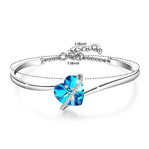 7 Pulgadas Pulseras de Corazón Azul Púrpura Ajustable para Mujer Brazalete Pulseras de Oro Rosa con Cristales de Swarovski Pulsera de Mamá Regalos de Cumpleaños para Mujer Mamá (B-blue)