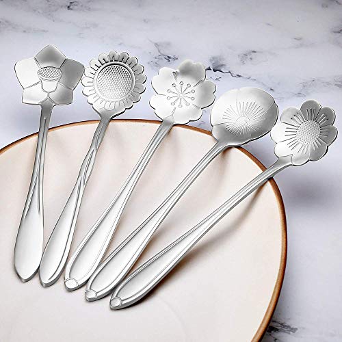 8 pcs acero inoxidable Vajilla Flower Shape tarta de azúcar cuchara, cuchara, cucharilla de café, hielo crema cuchara, cuchara de café, cuchara de flores