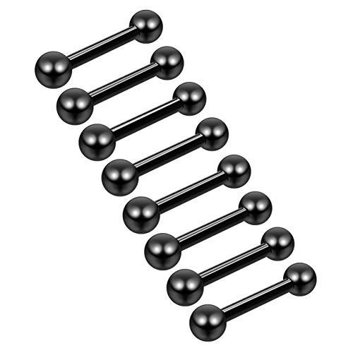 8 Piezas 1.2mm 16g Negro Acero Quirúrgico 316L Barbell Piercing Bar Pezón Pezón Recto Stud 8mm