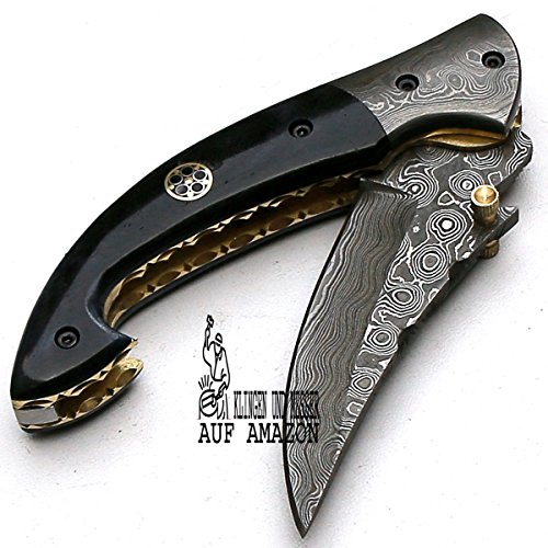 8736 personalizadas a mano damasco cuchillo – acero Damasco – Cuchillo plegable – Cuchillo de caza – Cuchillo a navaja – cuchillo de colección – con vaina de piel