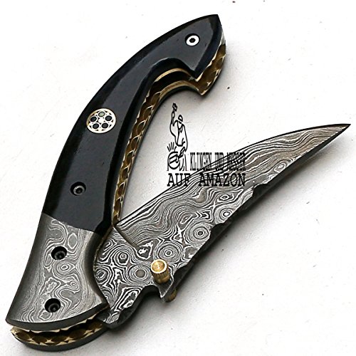 8736 personalizadas a mano damasco cuchillo – acero Damasco – Cuchillo plegable – Cuchillo de caza – Cuchillo a navaja – cuchillo de colección – con vaina de piel