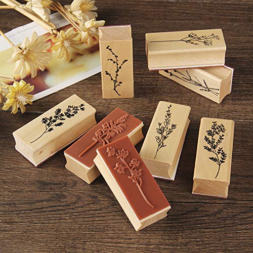 8pcs sello de goma de madera de gran tamaño DIY Diario Scrapbook Stamp Set Fresh Nature Flower Plants Patrones para hacer tarjetas, manualidades, suministros de scrapbooking