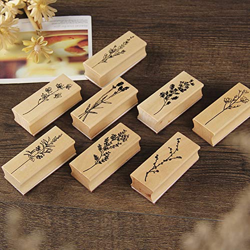 8pcs sello de goma de madera de gran tamaño DIY Diario Scrapbook Stamp Set Fresh Nature Flower Plants Patrones para hacer tarjetas, manualidades, suministros de scrapbooking