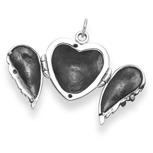 925 de plata de ley Collar con camafeo de alas a presión 45,72 cm plateado cadena de piel de serpiente - TAMAÑO: 20 mm x 23 mm - calidad de primera - de corazones de caja de regalo.