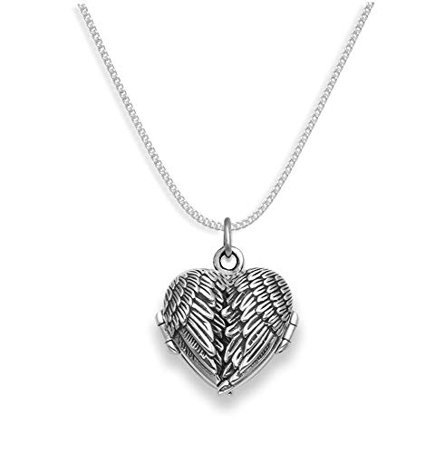 925 de plata de ley Collar con camafeo de alas a presión 45,72 cm plateado cadena de piel de serpiente - TAMAÑO: 20 mm x 23 mm - calidad de primera - de corazones de caja de regalo.