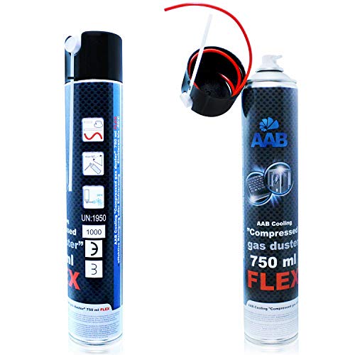 AABCOOLING Compressed Gas Duster FLEX 750ml - Conjunto de 2 - Spray con un Tubo Flexible, Limpiar PC y Televisiones, Spray de Aire Comprimido, Soplador de Aire