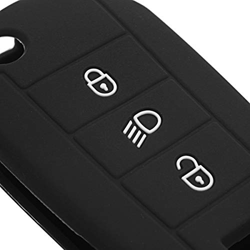 AAlamor Silicona Coche Llave Funda Protector Remoto Mando A Distancia para Peugeot 3008 208 308 - Negro